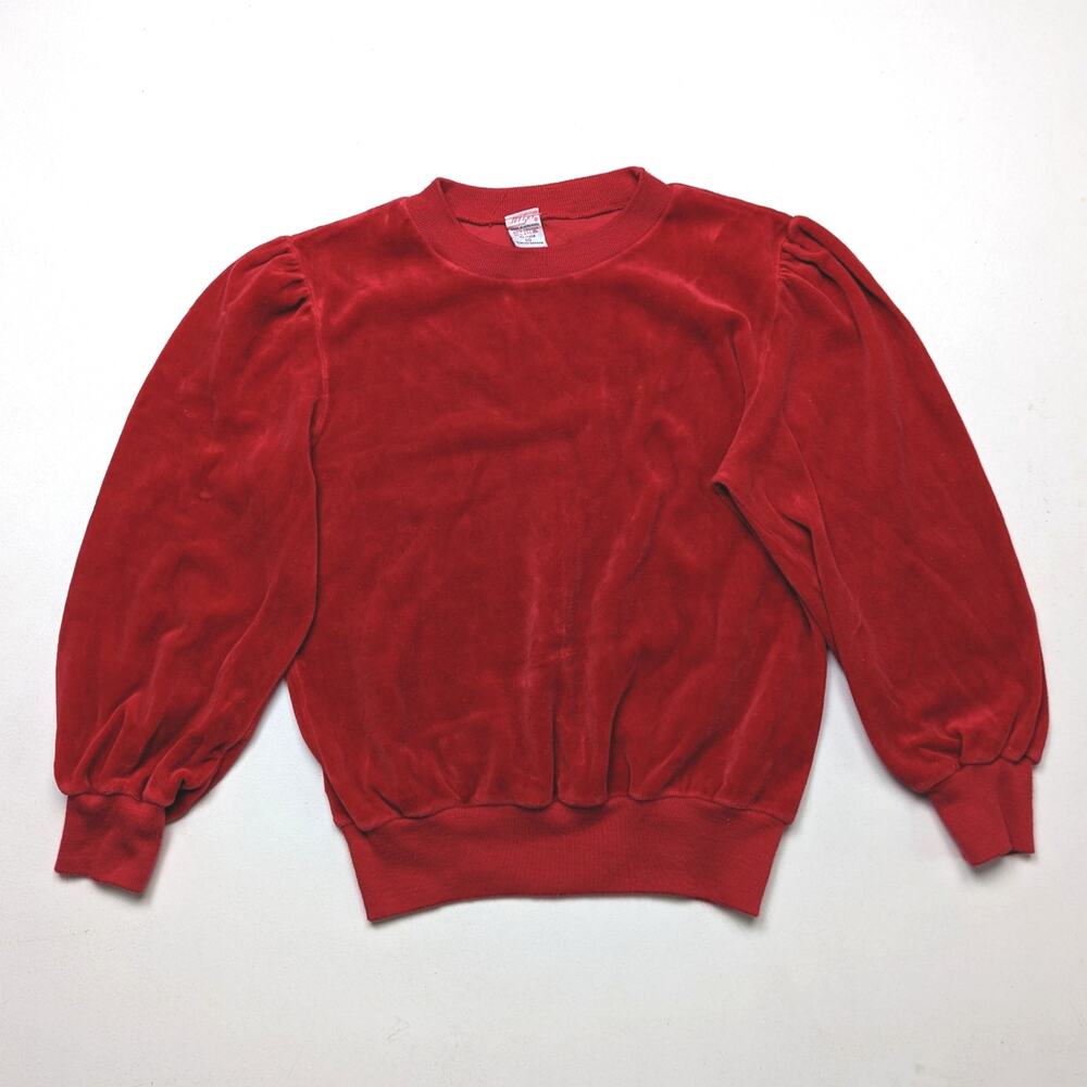 Vintage Jet Set Sweatshirt Girls Size 6-7 Red Velour Long Sleeve Pullover